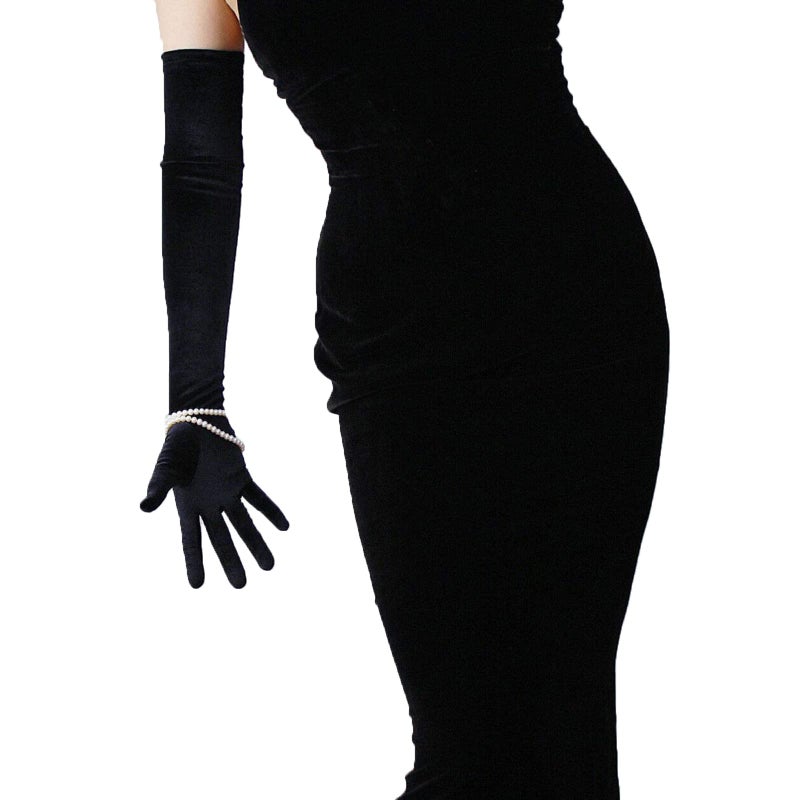 DooWay Black Long Velvet Opera Gloves TOUCHSCREEN 24 Inches Stretchy Women Evening Wedding Warm Gloves One Size - Image 1